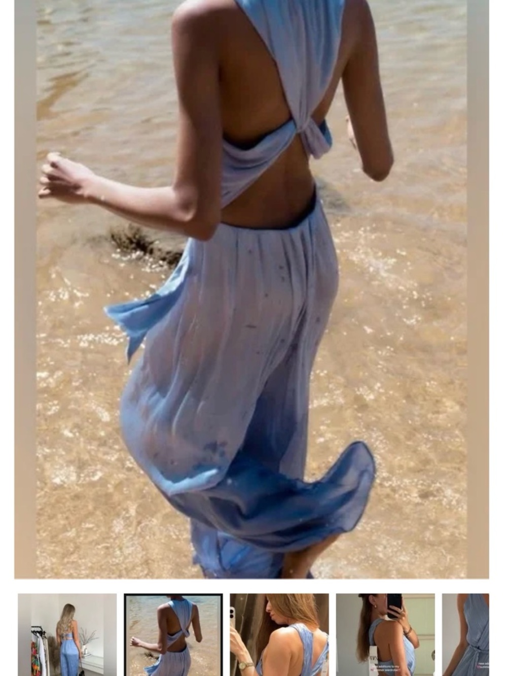 Zara Satin Jumpsuit Baby Blue Open Back Tie Waist